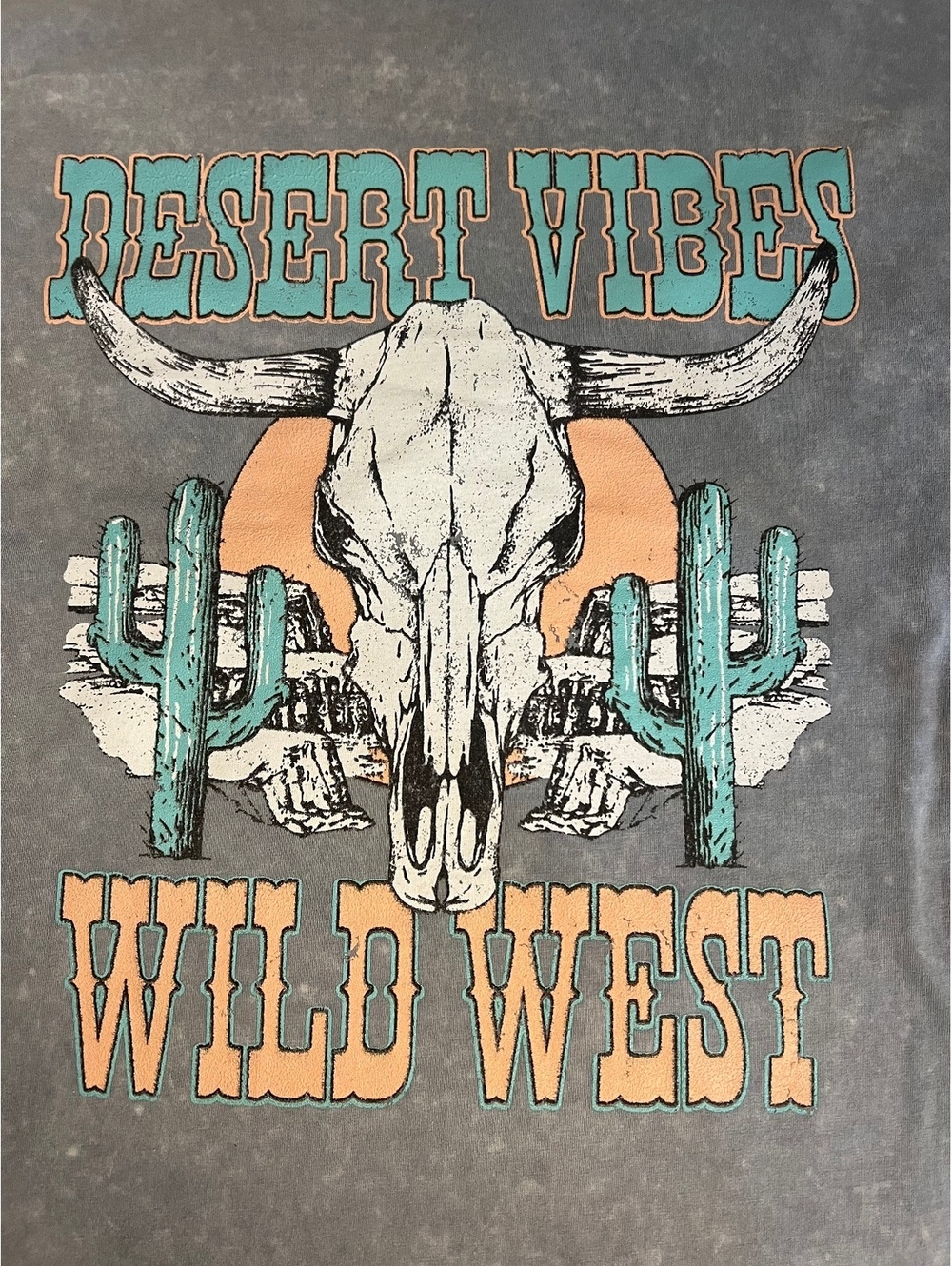 Zutter Desert Vibes Wild West Longhorn Graphic Tee Mineral Washed Grey